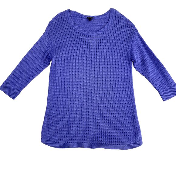 Talbots Cotton Sweater Women Sz 1X Purple‎ Open Knit 3/4 Sleeve Resort Coastal - Picture 1 of 9